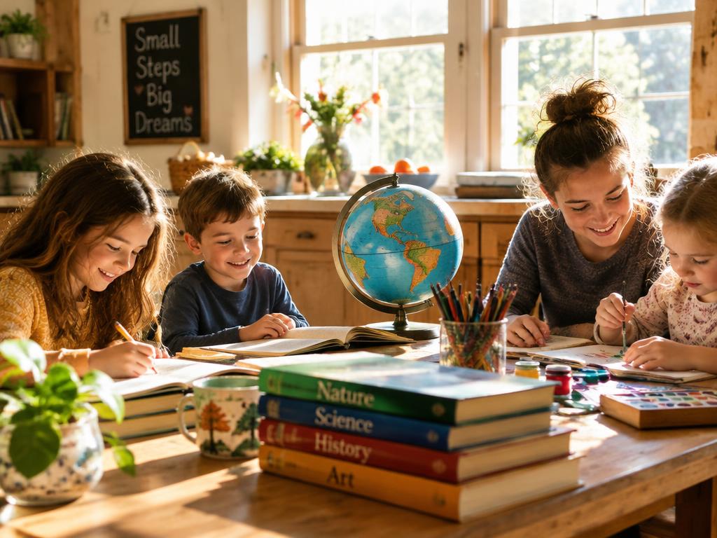 Children learning together at home